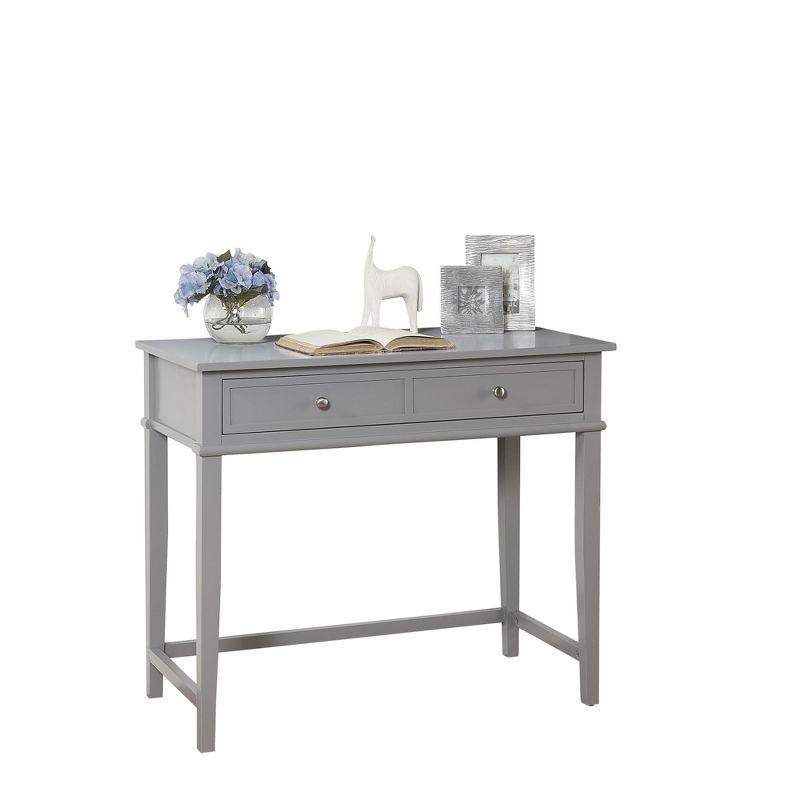 Elegant Gray Wood Writing Desk with Tapered Legs and Drawer Storage