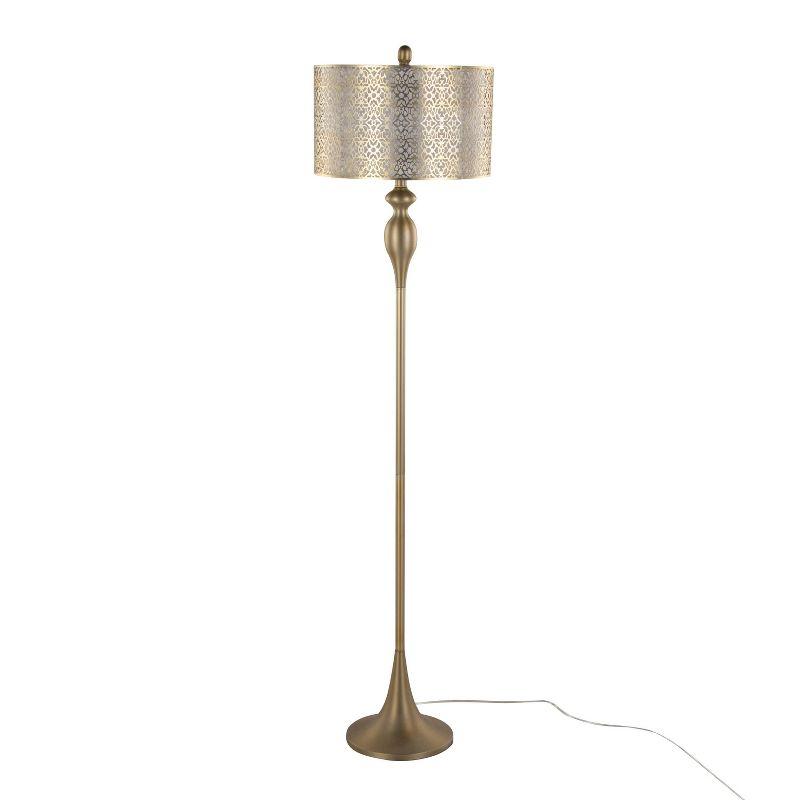 Gold Plated 63" Metal Floor Lamp with Patterned Shade