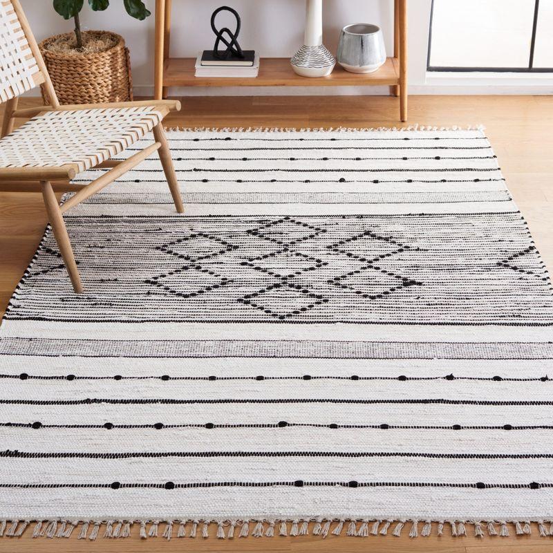 Boho-Chic Black Stripe Flat Woven Wool-Cotton 8' x 10' Area Rug