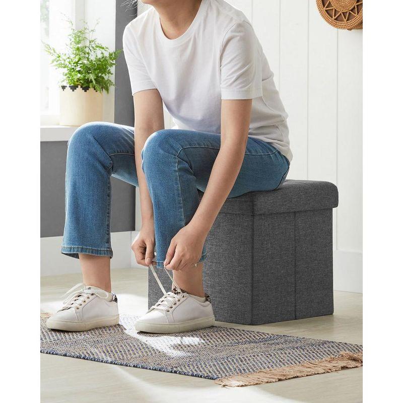 SONGMICS 15 Inches Folding Storage Ottoman Bench, Storage Chest, Foot Rest Stool, Bedroom Bench with Storage, Dark Gray