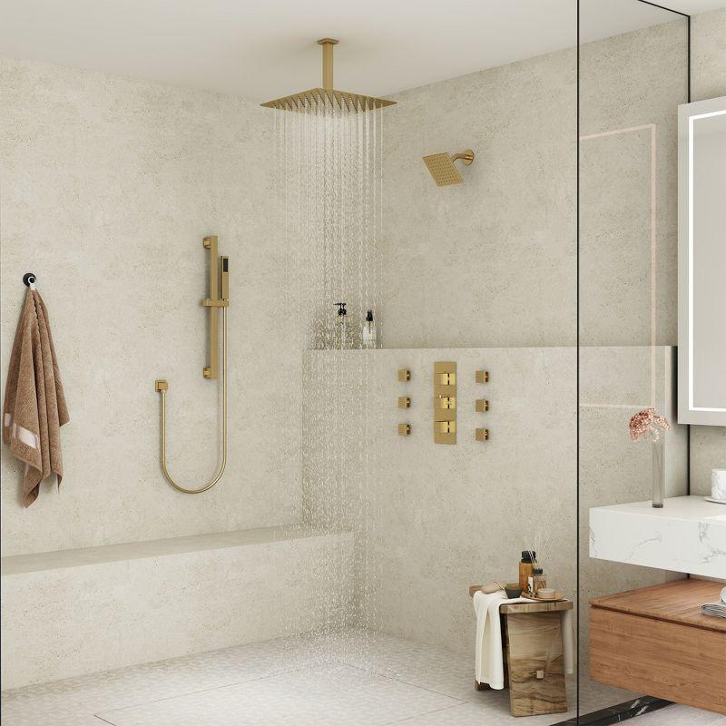 CASAINC Rainfall Symphony 16inch Dual Shower Head Rainfall Thermostatic Shower System with 16-inch Slide Bar and Body spray KCHS0019-16BG