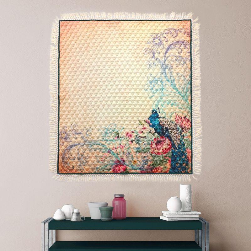 Barefoot Bungalow Eden Peacock Quilted Throw with Crochet Trim