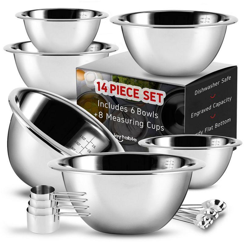 JoyTable Stainless Steel 14-Piece Mixing Bowl Set with Measuring Cups