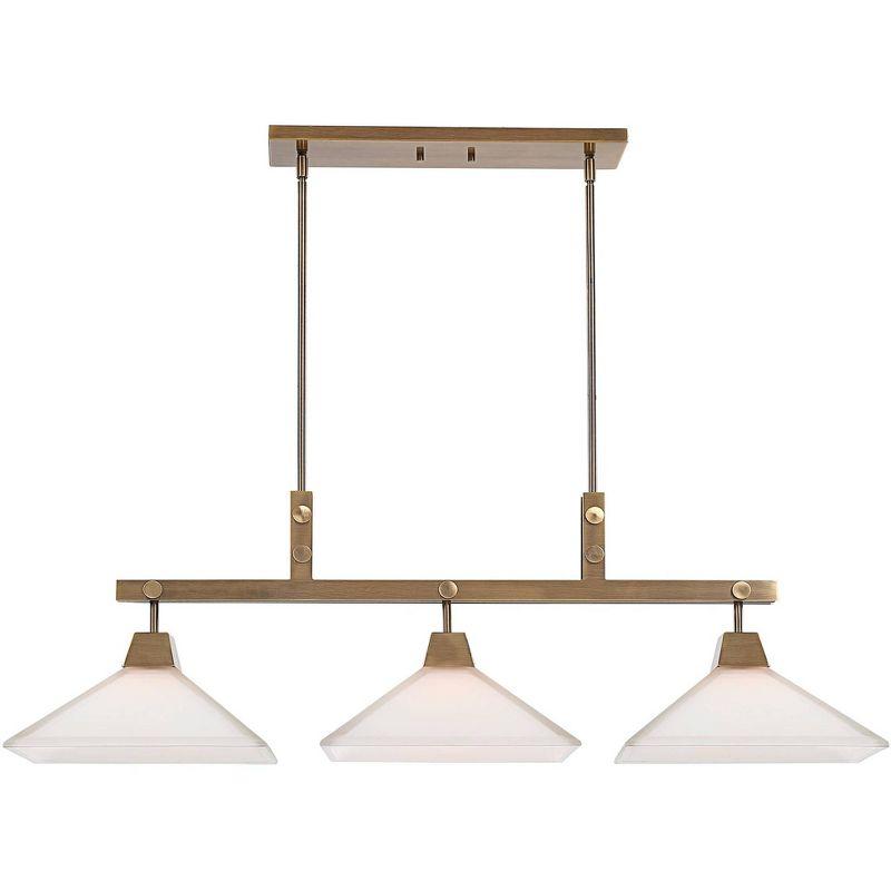 Aged Brass 3-Light Linear Chandelier with Frosted Glass Shades