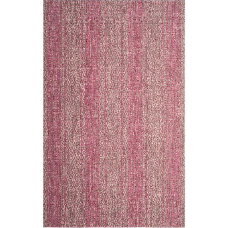 Courtyard CY8736 Power Loomed Indoor and Outdoor Area Rug - Light Grey/Fuchsia - 6'7"x9'6" - Safavieh
