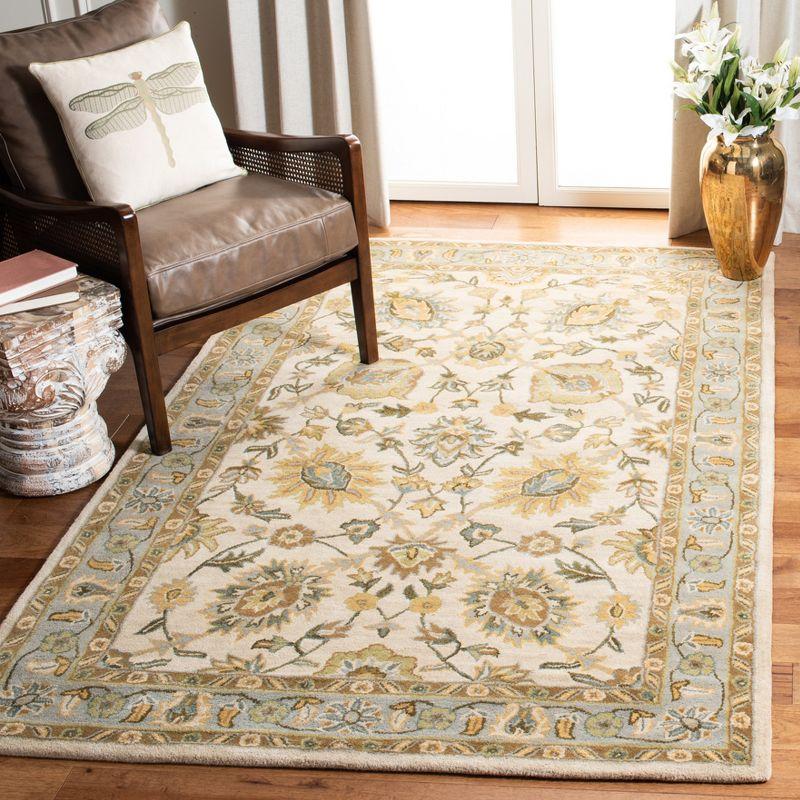 Elegant Ivory and Light Blue Wool Area Rug 8' x 10'