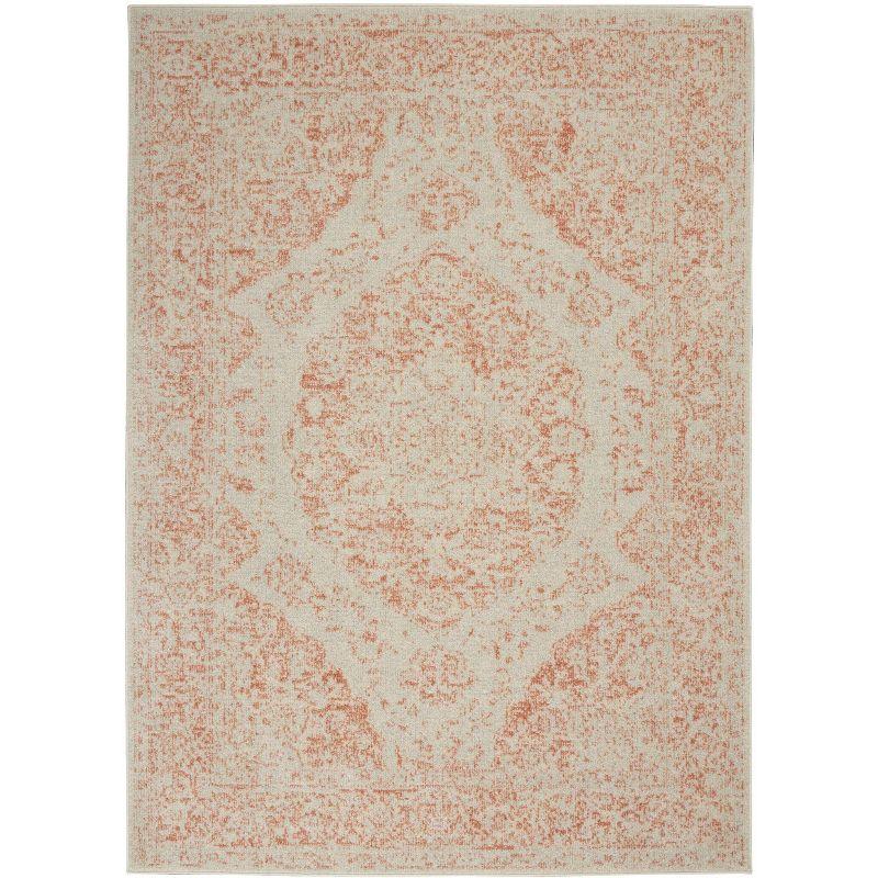 Nourison Tranquil Vintage Persian Center Medallion Area Rug Ivory Pink 5'3" x 7'3"