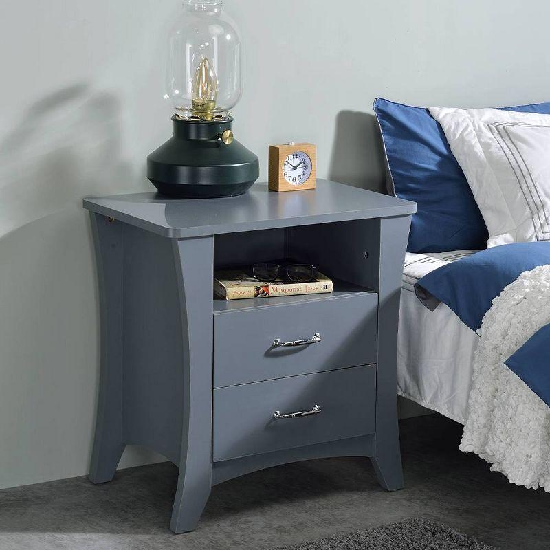 Gray 2-Drawer Wooden Nightstand with Open Shelf