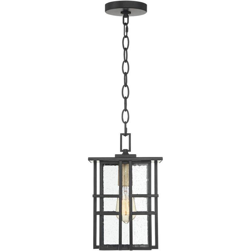 Possini Euro Design Arley Modern Outdoor Hanging Light Black Geometric Frame 12 1/2" Seedy Glass for Post Exterior Barn Deck House Porch Yard Patio