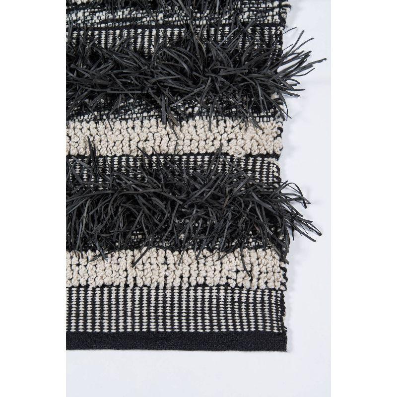 Modern Handwoven Stripe Shag Rug Black Synthetic 3'9" x 5'9"