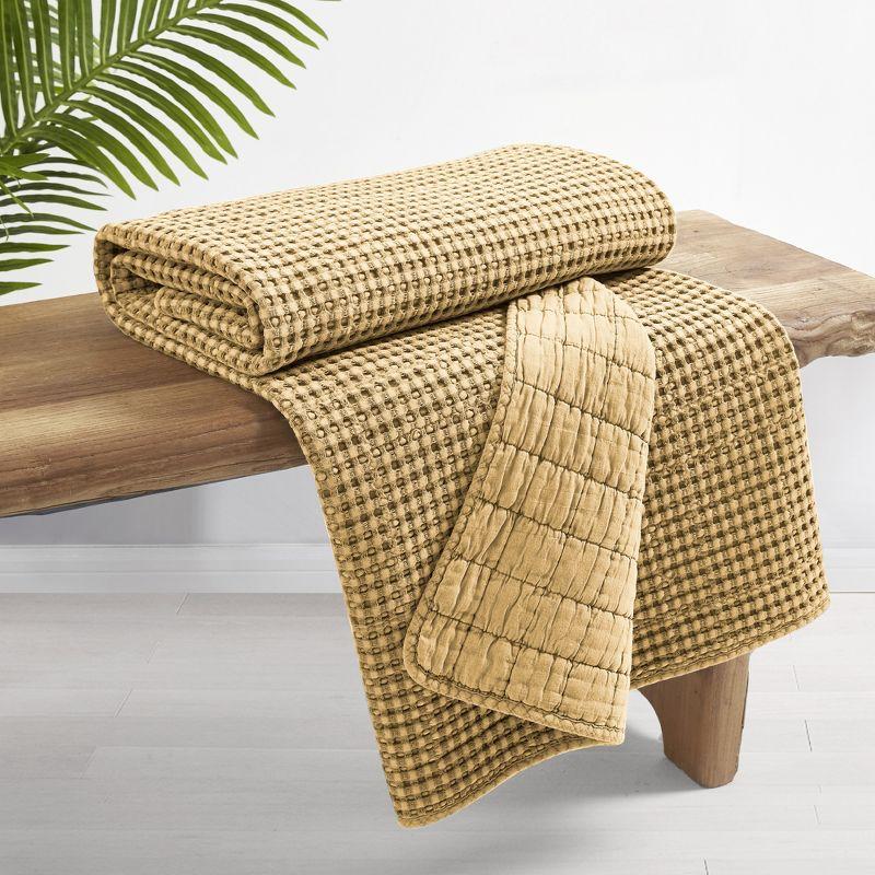 Ochre Cotton Sherpa Reversible Waffle Throw 50 x 60in