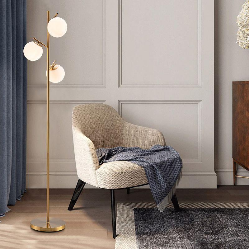 Golden 3-Globe Floor Lamp with Glass Shades and Foot Switch