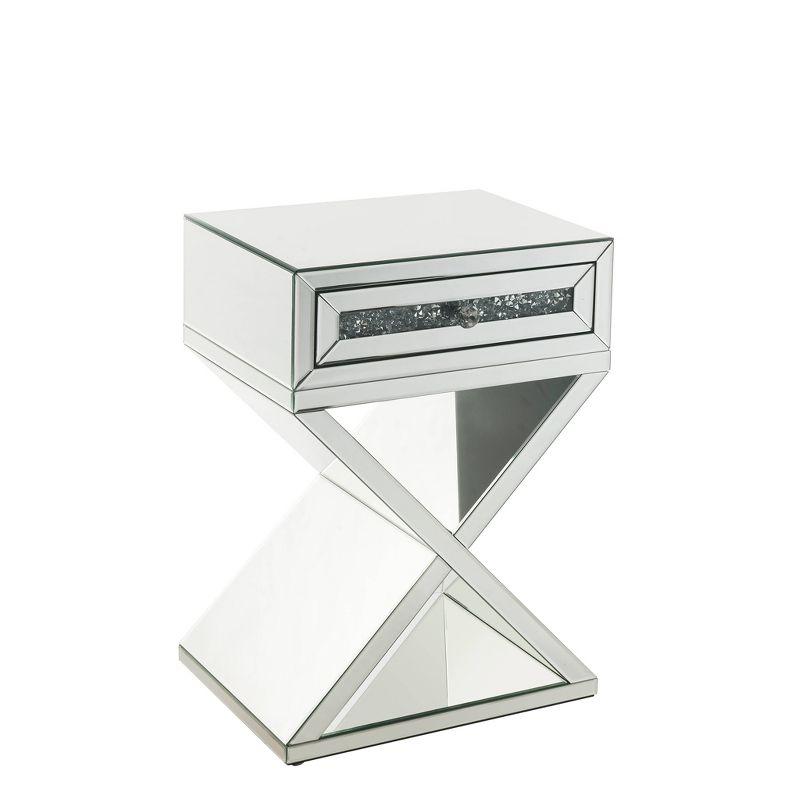 32" Glamorous Mirrored X-Shaped Accent Table with Faux Diamond Inlay