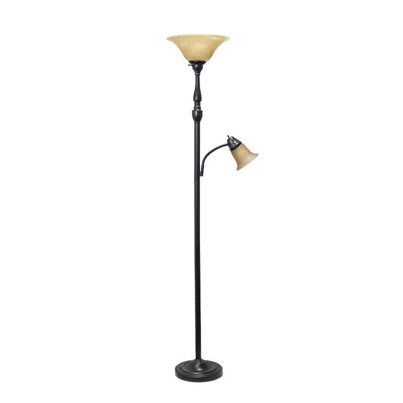 Torchiere Floor Lamp with Reading Light and Marble Glass Shades Restoration Bronze/Amber - Lalia Home: Adjustable, UL Listed, Metal Base