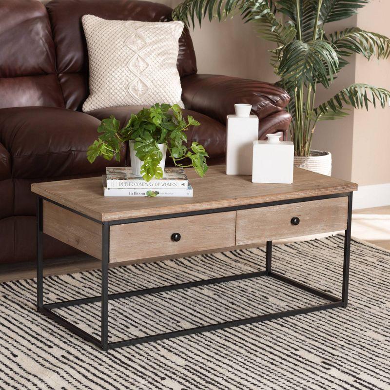 Roderick Wood & Metal Coffee Table with Storage, Industrial Design - Baxton Studio