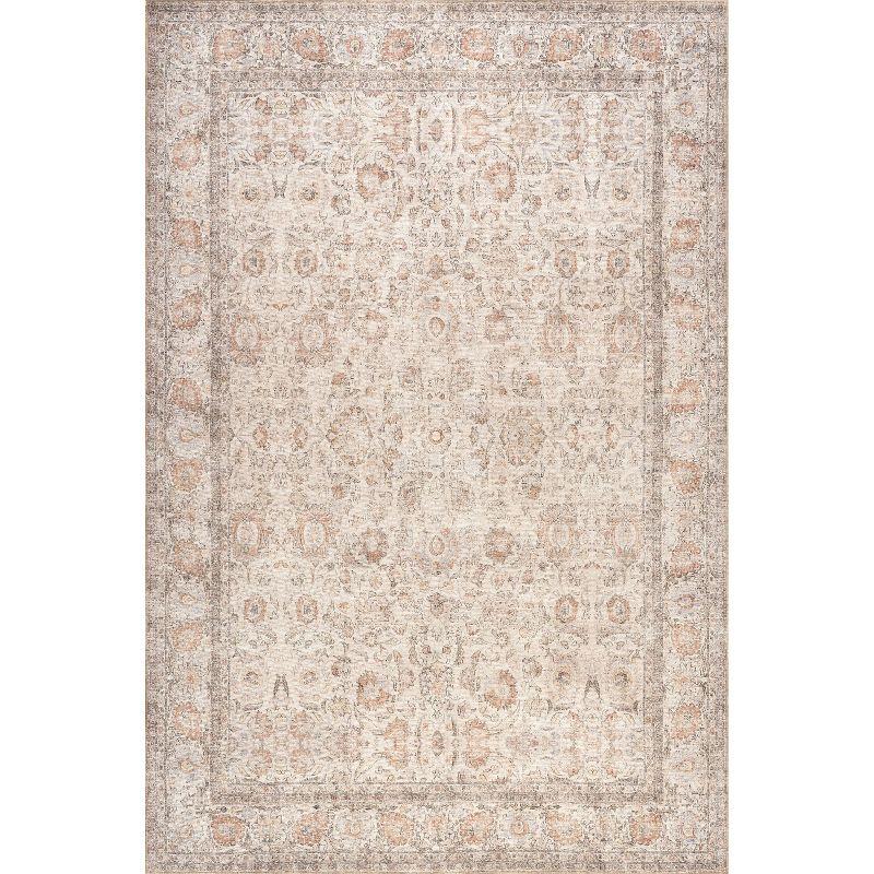 Light Brown Rectangular Synthetic Vintage Medallion 4' x 6' Area Rug