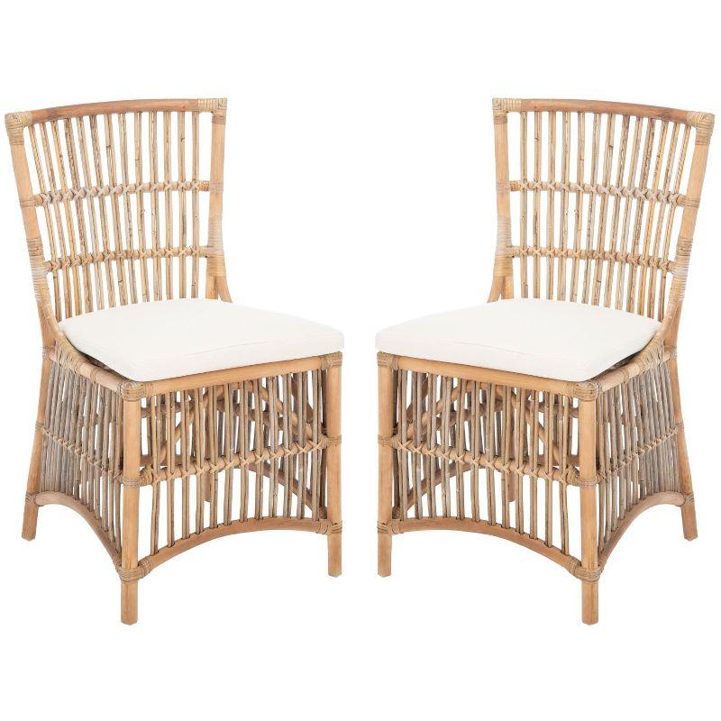 Erika Rattan Accent Chair W/ Cushion - ACH6511 - Set of 2 - White/Natural Unfinished - Safavieh