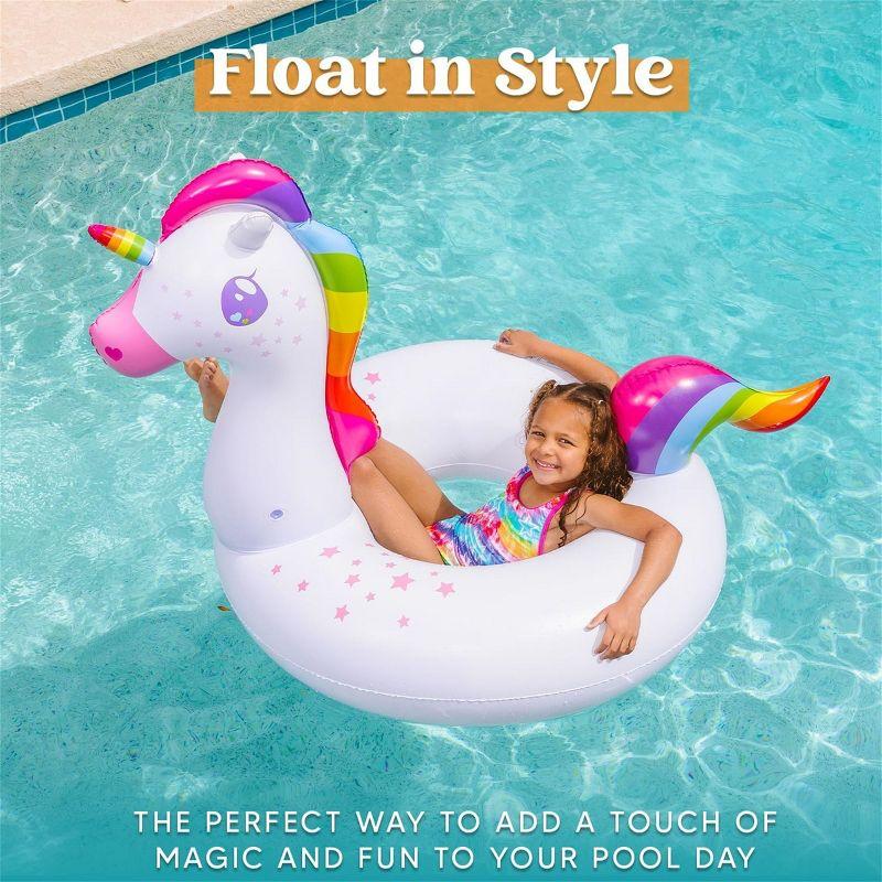 Joyfy 2 Packs Pool Floats Tube, Inflatable Unicorn Flamingo Pool Toys Floaties with Headrest, Pool Swim Ring for Kids Adults Beach Lake Summer Fun