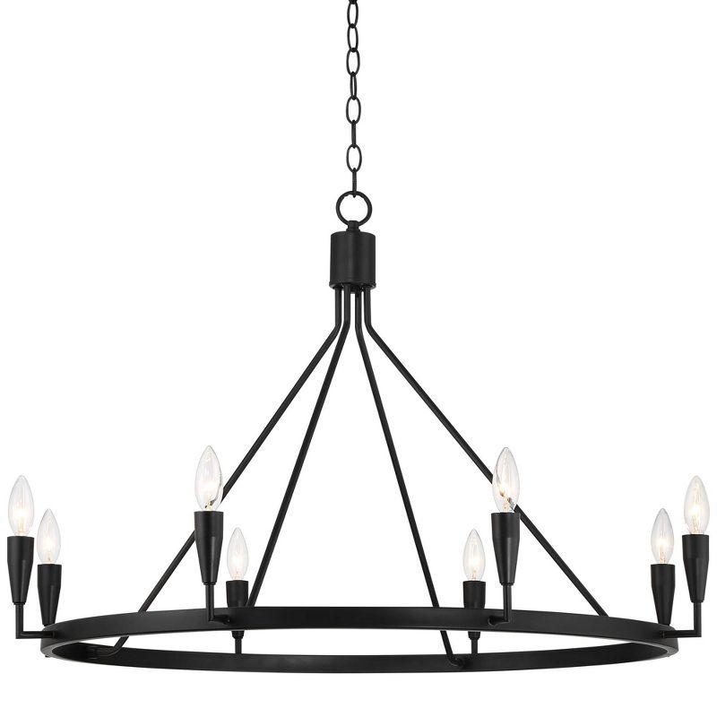Possini Euro Design Covey Semi Gloss Black Ring Chandelier 36" Wide Modern Candles 8-Light Fixture for Dining Room House Foyer