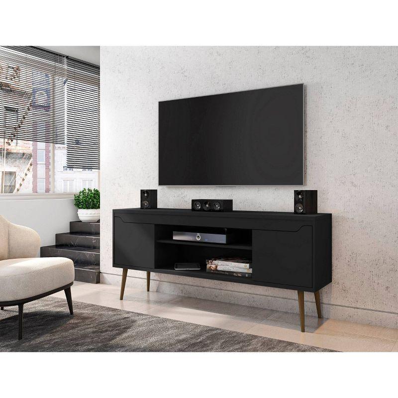 Bradley TV Stand for TVs up to 60" Black - Manhattan Comfort: Modern Entertainment Center with Open Shelves