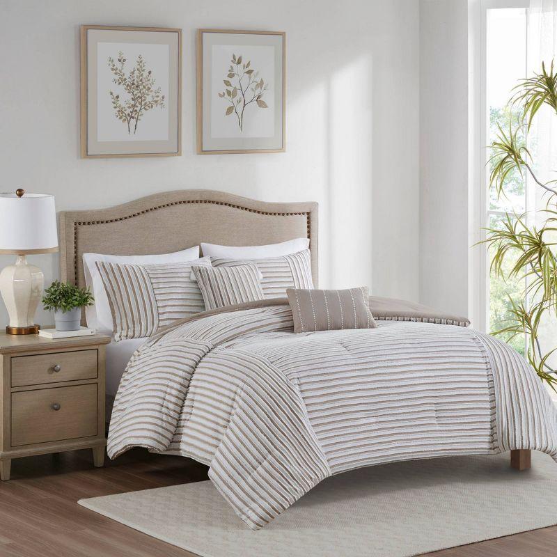 Taylor White/Natural Microfiber 5 Piece Comforter Set