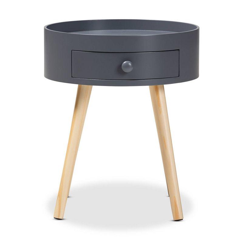 1 Drawer Jessen Wood Nightstand Gray - Baxton Studio: Bedside Table with Storage, Angled Legs