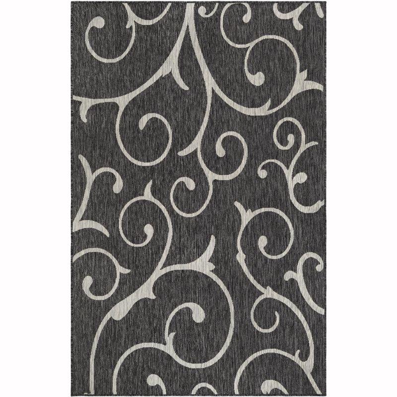 Unique Loom 5' 3 x 8' 0 Rectangle Indoor/Outdoor Botanical Charcoal Gray Area Rug