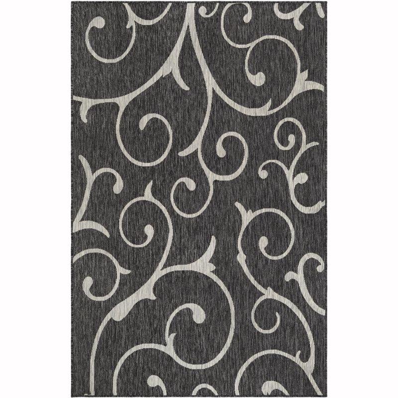 Gray Abstract Synthetic Rectangular Outdoor Area Rug