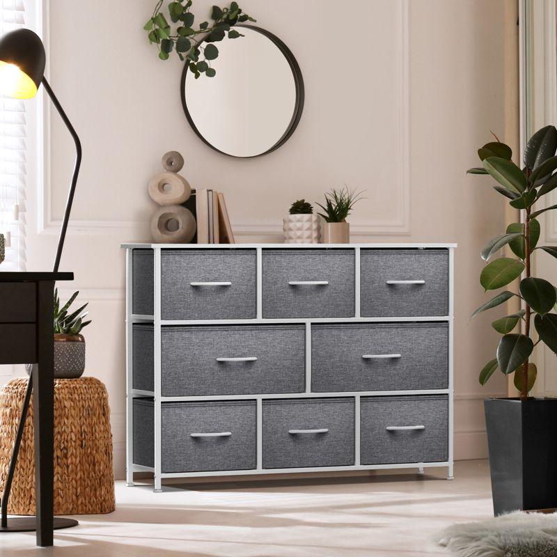 Sorbus Sorbus 8 Drawers Wide Dresser with Steel Frame, Wood Top, and Fabric Bins in White