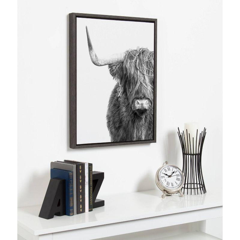 18" x 24" Sylvie Highland Cow Framed Canvas by Amy Peterson Gray: Wall Art Decor, Animal Theme - Kate & Laurel