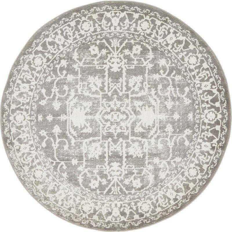 Unique Loom New Classical Collection Area Rug - Olympia (4' 1" Round Light Gray/Ivory)