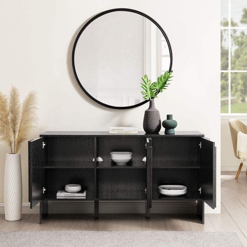 Black Vertical Detail 3-Door Sideboard with Adjustable Shelves