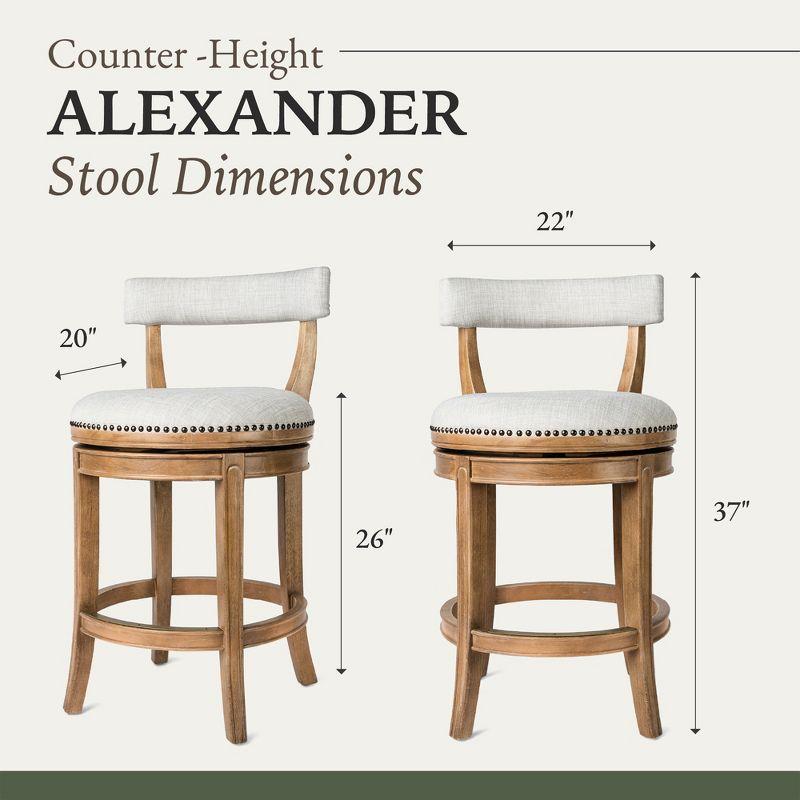 Maven Lane Alexander Kitchen Bar Stool in Weathered Oak Finish w/ Sand Color Fabric Upholstery