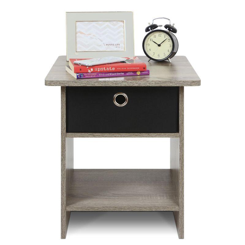 French Oak Grey and Black Square Wood End Table with Storage Bin