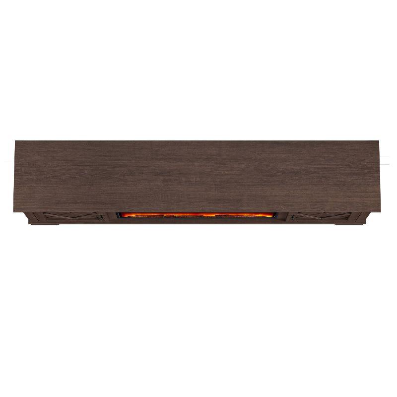 78" Farmhouse TV Stand for TVs up to 80" with Electric Fireplace Brown - Festivo: Media Console, MDF Storage