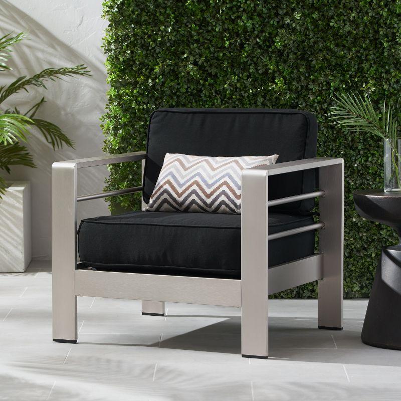 Cape Coral Black and Silver Aluminum Club Chair with Cushions