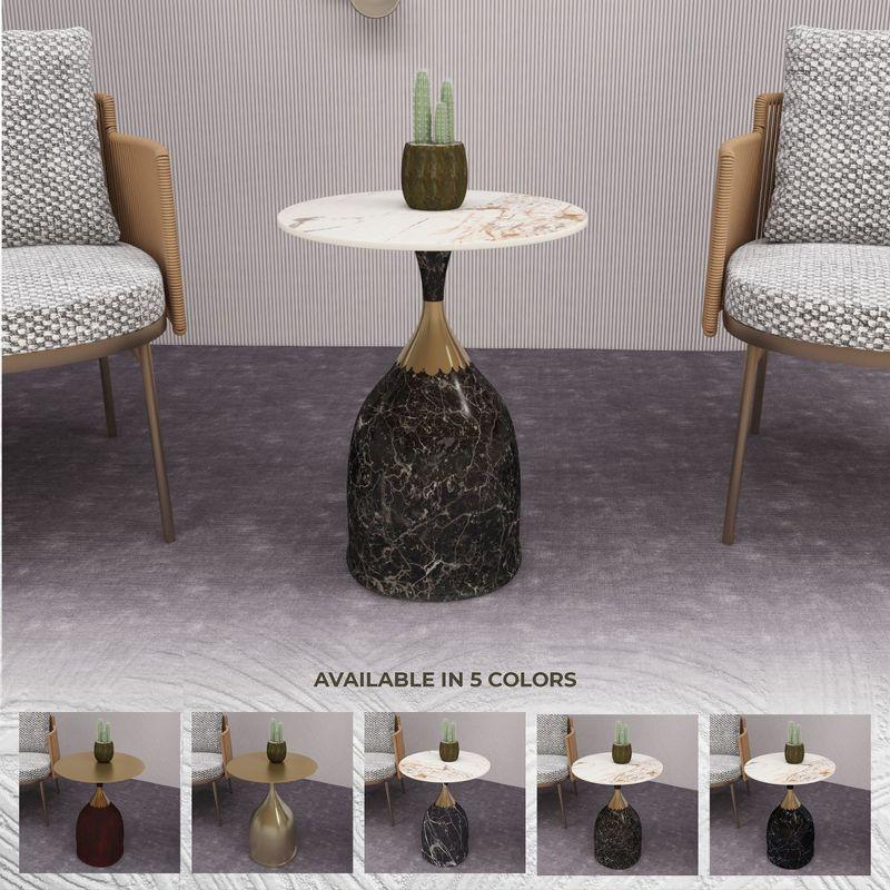 LeisureMod Side Table Round Sintered Stone Top Modern Accent Table with Stainless-Steel Base Chic End Table Oslo Series in Marbled Brown