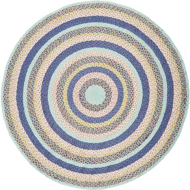 Cape Cod 4' Round Blue and Green Handwoven Jute Rug