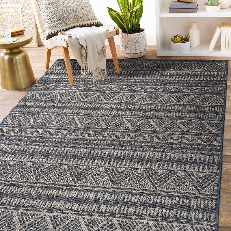 Bohemian Bliss Blue Geometric 5' x 7' Easy-Care Outdoor Rug