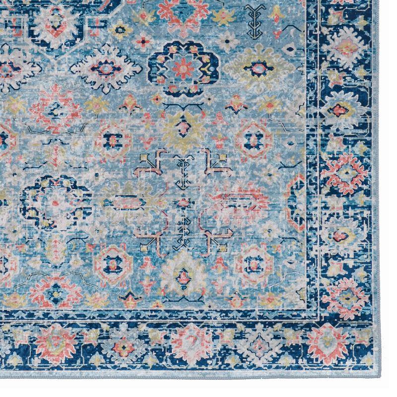 Ivory and Blue Rectangular Silk-Look Synthetic Rug, 2'2" x 3'2"