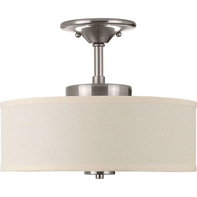 Progress Lighting Inspire 1-Light LED Semi-Flush Mount, Brushed Nickel, Linen Shade