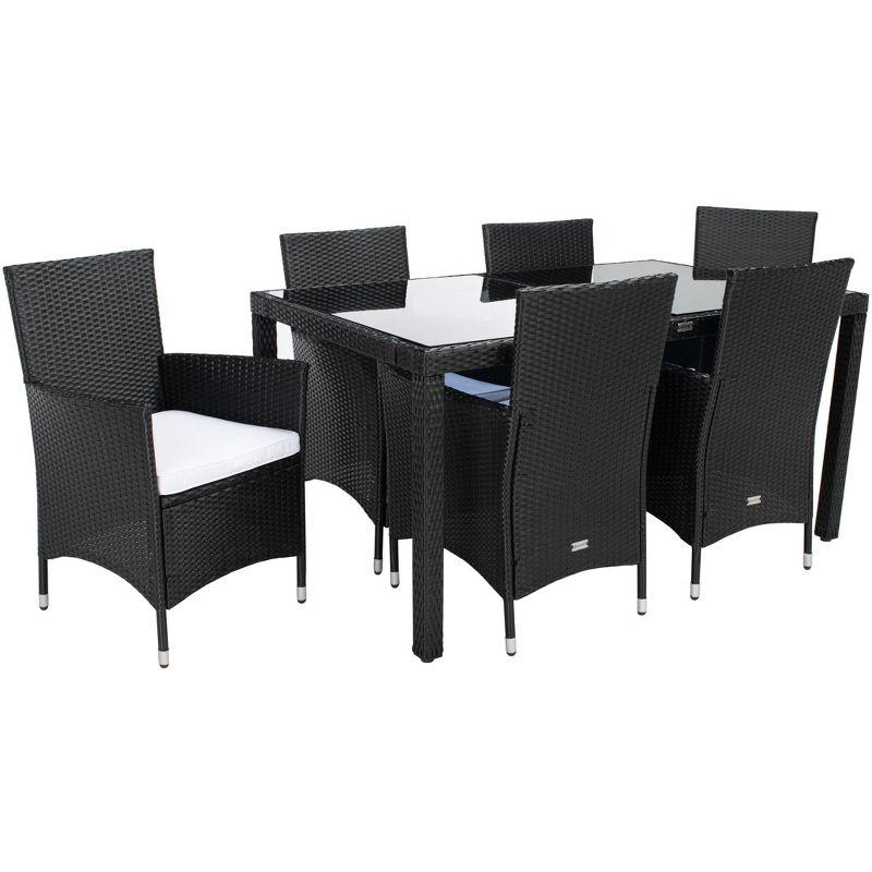 Jolin 7 Pc Dining Set - Outdoor - PAT7706 - Black/White - Safavieh
