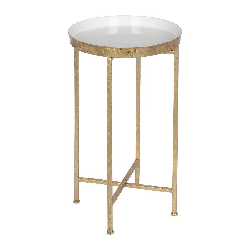 White and Gold Round Metal Foldable Tray Accent Table