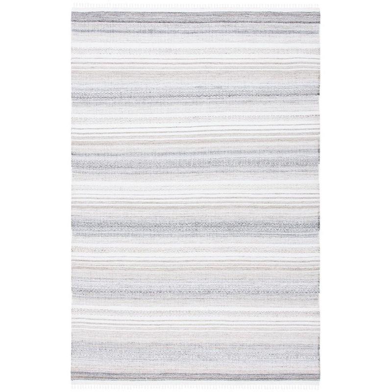 Bohemian Ivory & Charcoal Handwoven Kilim Rug - 4' x 6'