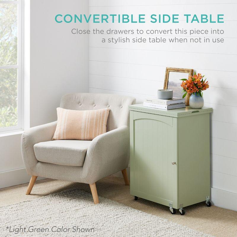 Compact White Sewing & Craft Table with Storage and Wheels