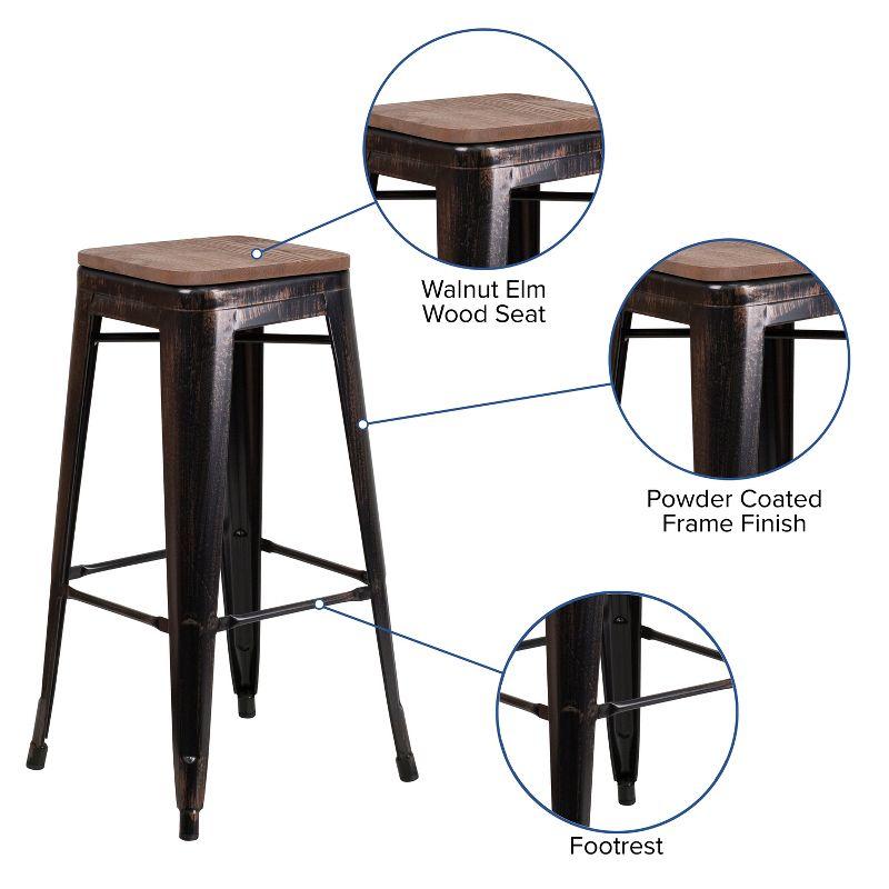 Flash Furniture Margherite 30" High Backless Metal Barstool with Square Wood Seat