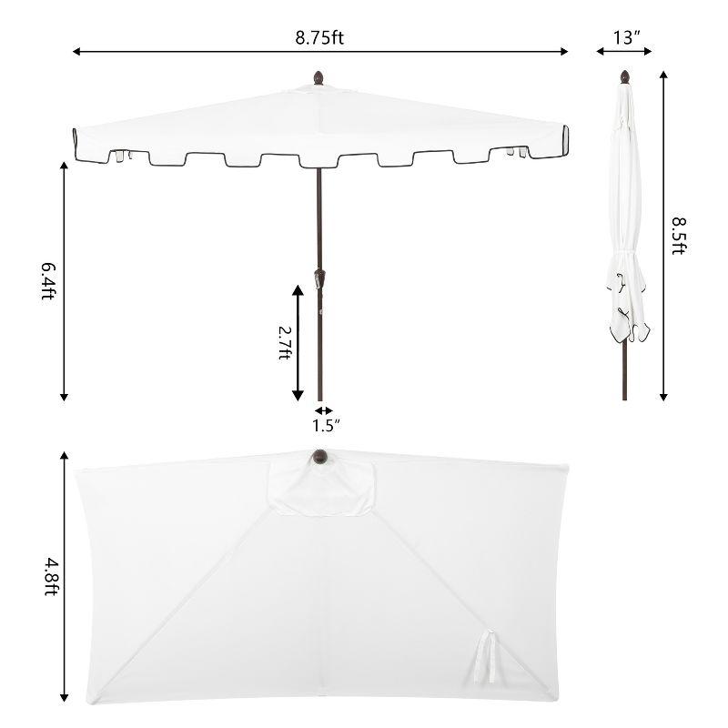 JONATHAN Y Sidney 9 ft. Classic MidCentury Rectangular Half Market Patio Umbrella with Crank, Wind Vent and UV Protection in White/Black