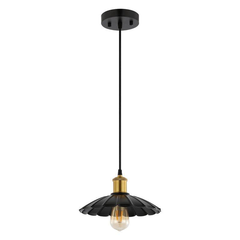 Novaire Vintage Umbrella Black Iron Pendant with Brass Accents