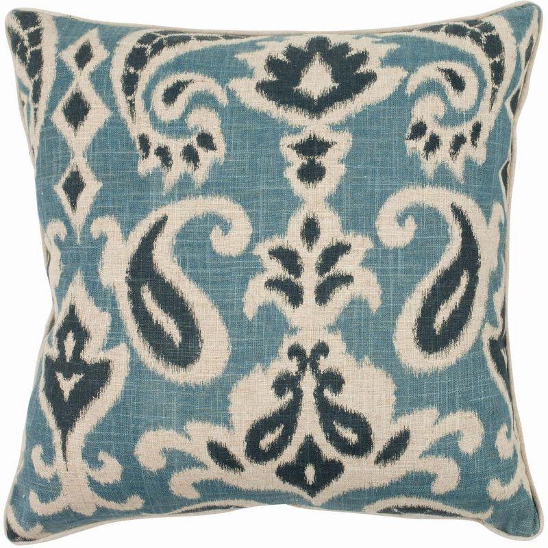 Dylan 18" Blue Cotton Linen Paisley Throw Pillows, Set of 2