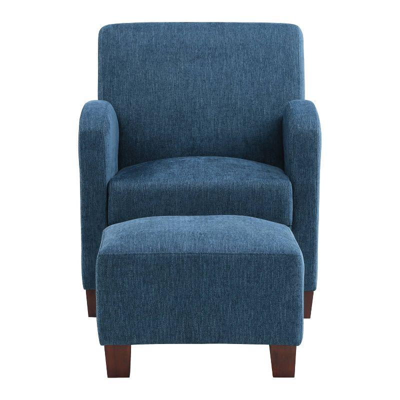 Aiden Chair and Ottoman Herringbone Navy - OSP Home Furnishings: Upholstered Polyester Set, Traditional Style